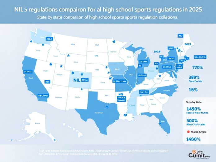 state-by-state NIL guide Digital map showing state-by-state NIL regulations for high school athletes