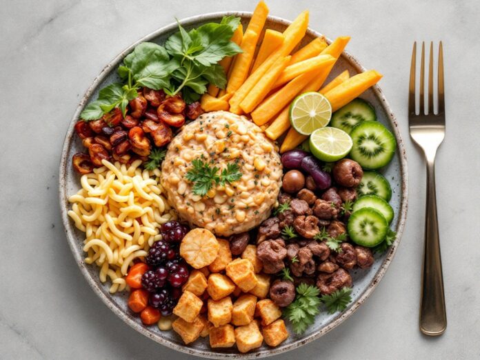 Balanced Macronutrient Meal for Athletes Balanced meal with proteins, carbohydrates, and healthy fats on a plate.