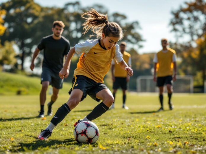 Aspiring Soccer Player Preparing for Recruitment Young soccer player practicing on the field.